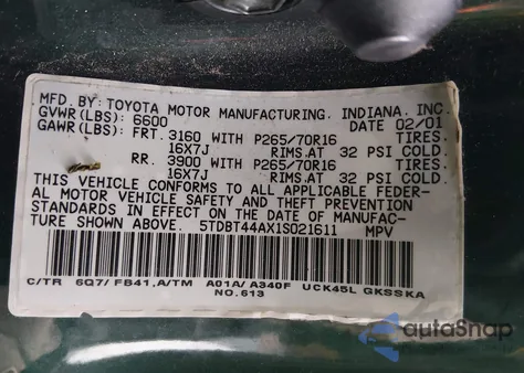 2001 Toyota Sequoia Sr5 V8 from USA, damaged, VIN 5TDBT44AX1S021611